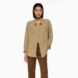 Aritzia Wilfred Free Relaxed Linen Shirt in Taupe Beige Size Medium